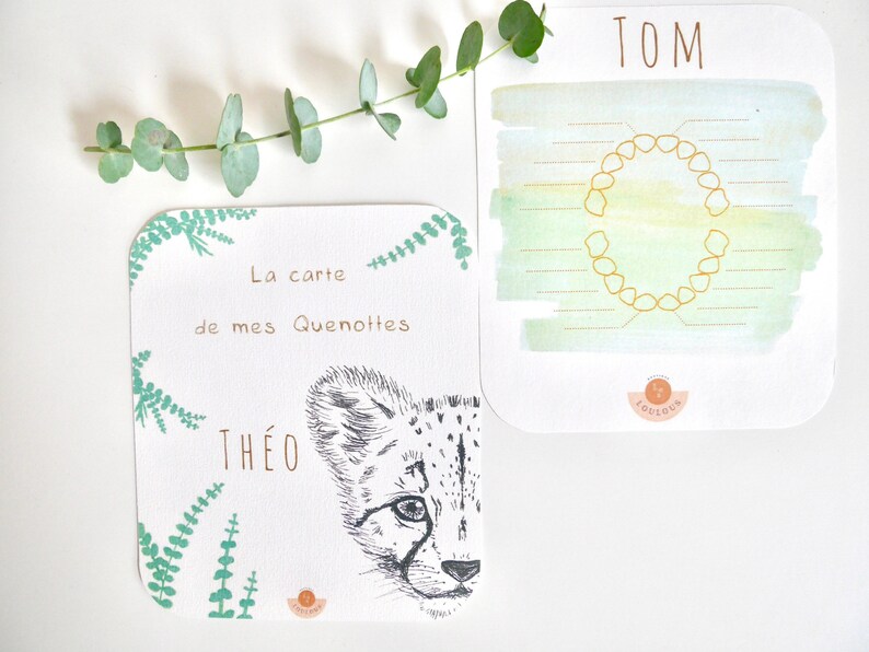 Carte à quenottes, Carte dents bébé, Fait main, Animaux, Guépard, Carte Artisanale, Fait main, Souvenir, Cadeau image 2