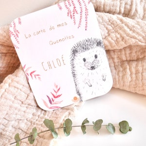 Carte à quenottes, Carte dents bébé, Carte artisanale, Animaux, Hérisson, Souvenir, Cadeau, Noël Violet