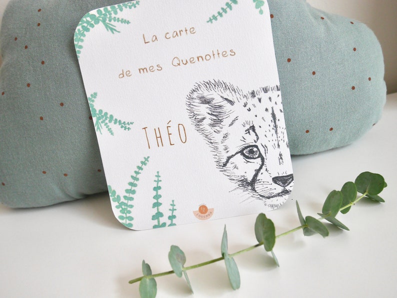 Carte à quenottes, Carte dents bébé, Fait main, Animaux, Guépard, Carte Artisanale, Fait main, Souvenir, Cadeau image 3