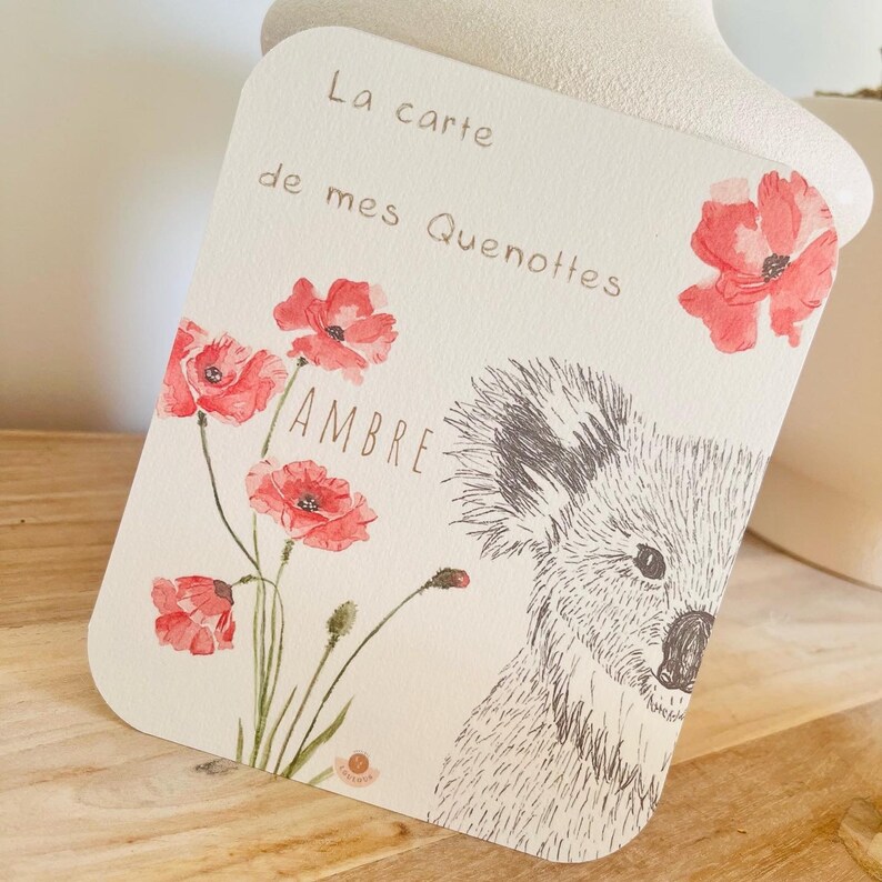 Carte à quenottes, Carte dents bébé, Carte artisanale, Animaux, Hérisson, Souvenir, Cadeau, Noël image 8