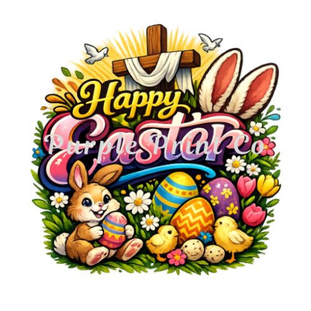 Happy Easter With Bunny and Eggs SVG / PNG | Easter Shirt Design - Etsy