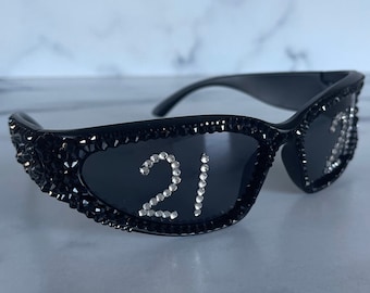21st Birthday Sunglasses | Personalize with Any Number, Date | Bachelorette, Bride, Jersey Number, Sports Fan, Celebration, Party Glasses