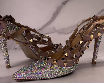 Tacones Rockstud de Crystal Valentino • Diseñador auténtico y reciclado • AB Sparkle