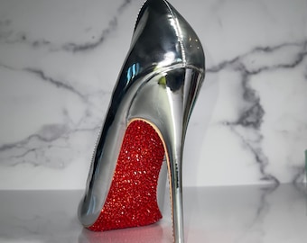 Silver Chrome Crystal Red Bottoms, Stiletto High Heel Pumps | Fashion Bling, Multiple Sizes | Ships fast from the US | Bridal, Formal, Y2K