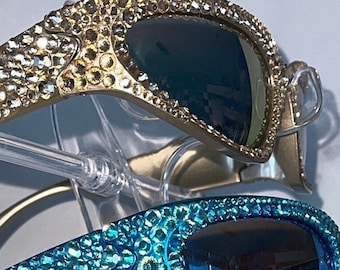 Gafas de sol de cristal dorado / Accesorio de moda, diseño envolvente y brillante, estilo espacial con lentes de espejo / Adulto, unisex / Envío rápido a EE. UU.