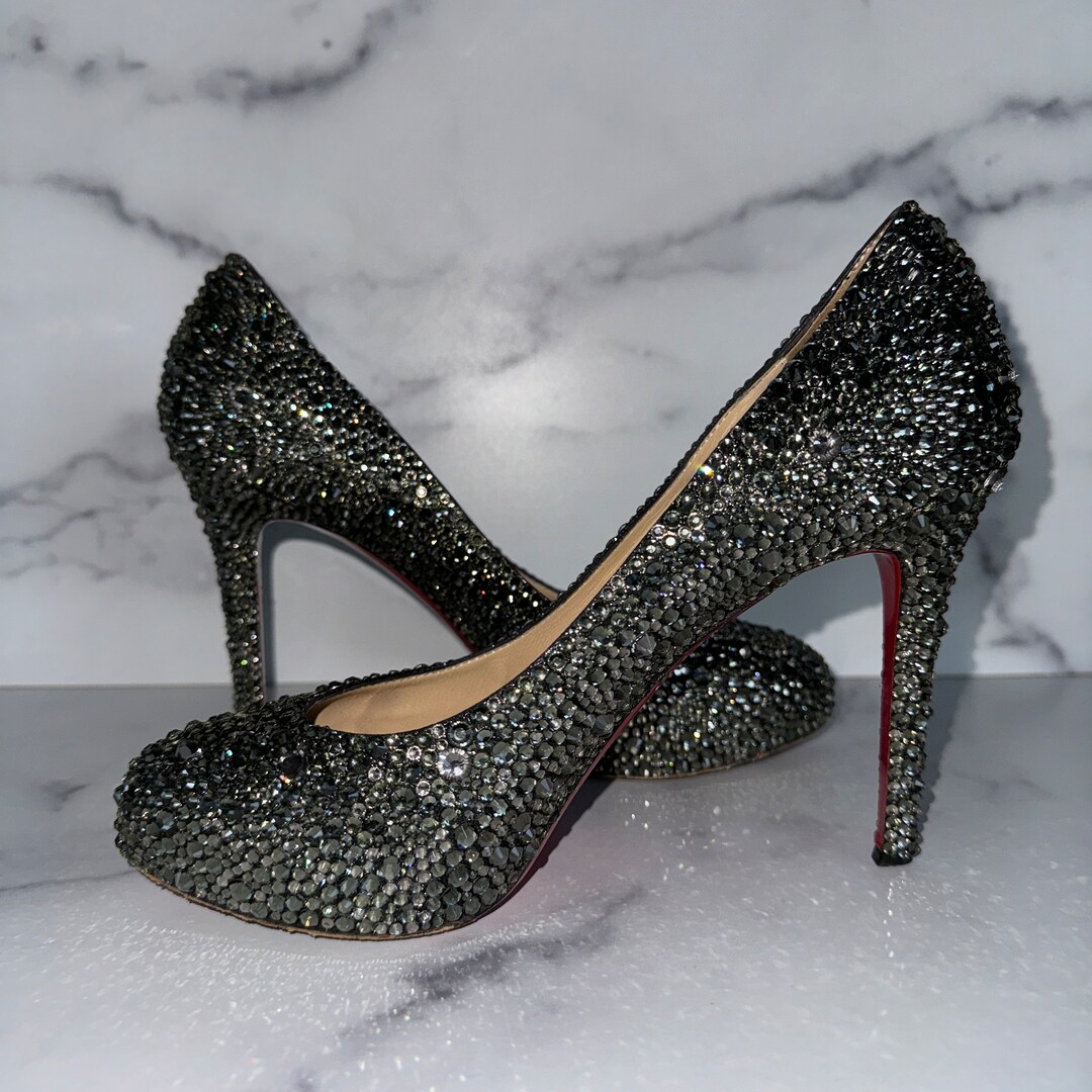 Heals Bottom Black Diamond Crystal Red Bottom Heels - Authentic, Refinished - Etsy
