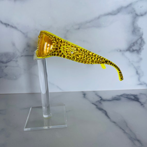 Buy Bright Yellow Fashion Bling Sunnies | Crystal Space Wrap  display picture 1