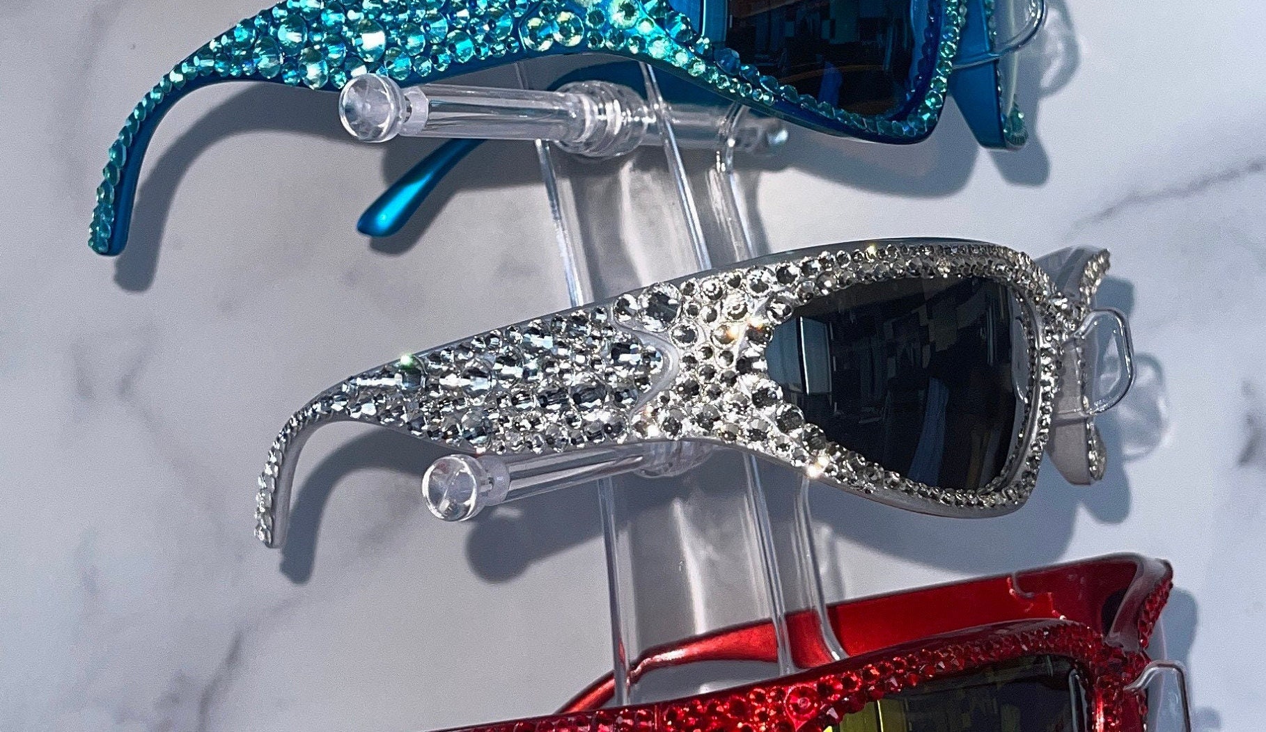 Crystal Covered Sunglasses - Wrap Around Space Style With  display picture 2