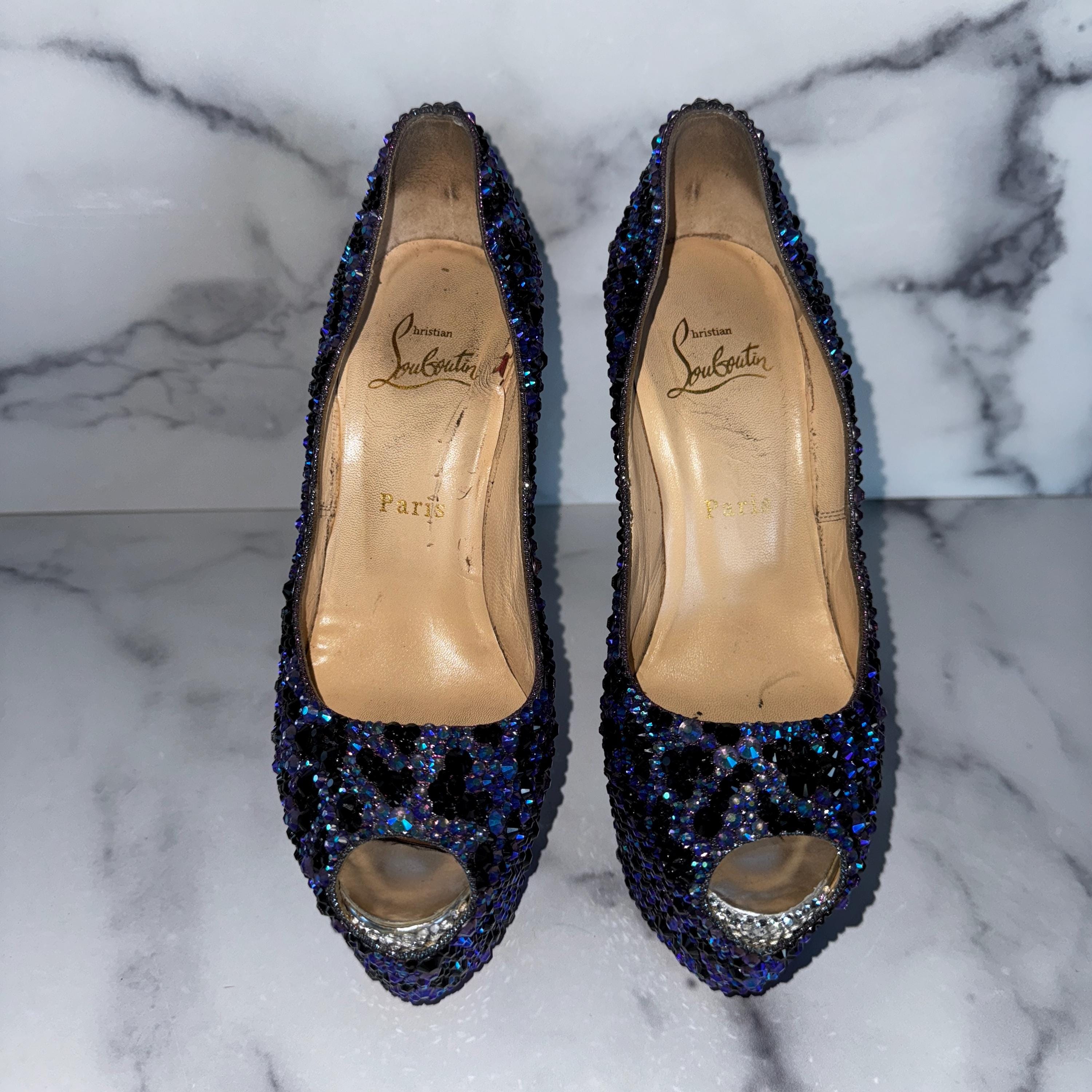 Christian Louboutin Blue Leopard Crystal Heels – One-of-a-kind