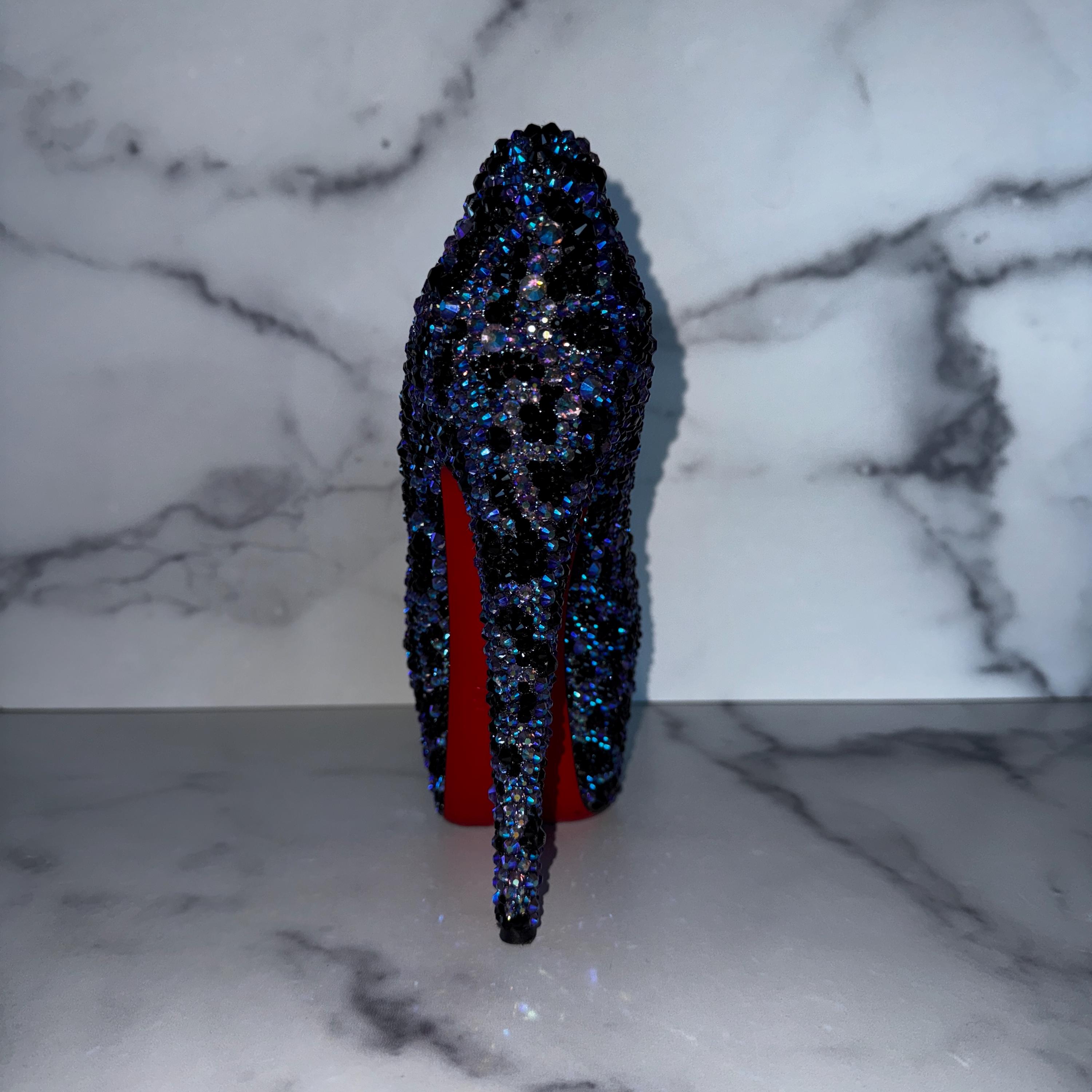 Christian Louboutin Blue Leopard Crystal Heels – One-of-a-kind 