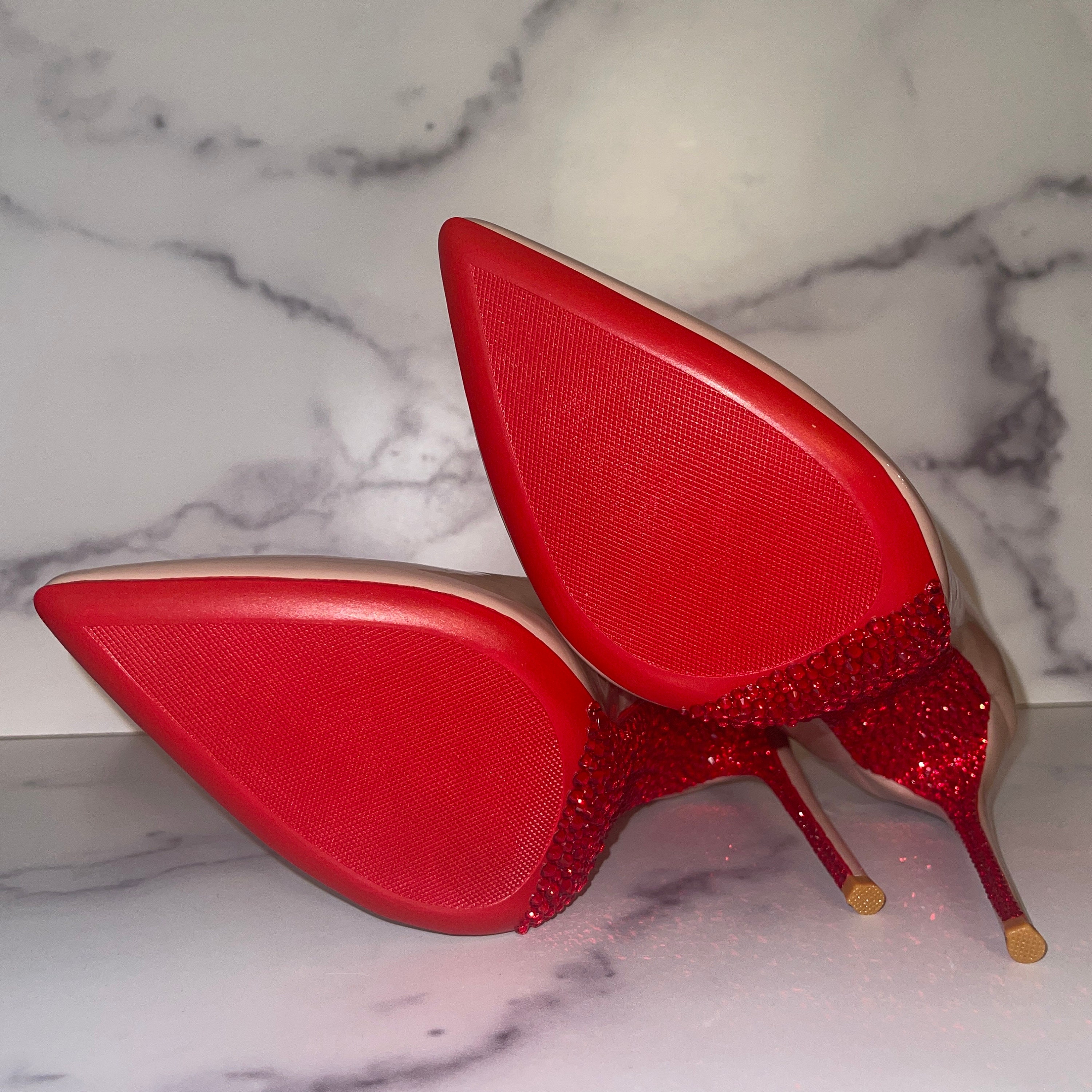 Fashion Bling Crystal Red Bottoms Stiletto Nude Pumps Faux Leather Patent Shiny Finish US Multiple Sizes Ships Fast From US Etsy Canada