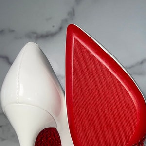 White Stiletto Heels with Red Bottoms No Crystals US Size 6 to 11 Available, White Vegan Patent Red Bottoms Ships from US image 2