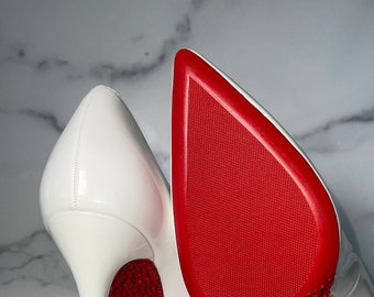 White Stiletto Heels with Red Bottoms (No Crystals) | US Size 6 to 11 Available, White Vegan Patent Red Bottoms | Ships from US