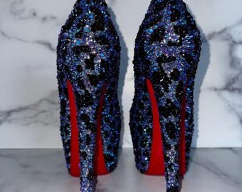 Christian Louboutin Blue Leopard Crystal Heels – One-of-a-kind