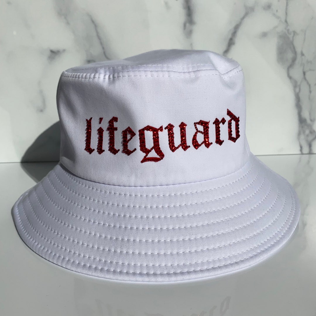 Lifeguard Bucket Hat With Custom Crystal Design White Bucket Hat With