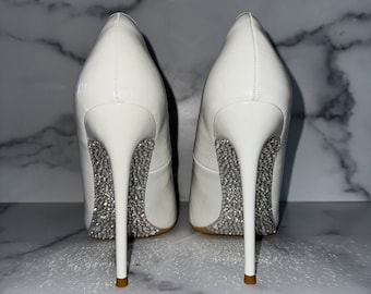 Zapatos de tacón de aguja con base de cristal, con diamantes plateados o dorados. Personaliza el color del cristal. Ideales para bodas, graduaciones, damas de honor y otras ocasiones.