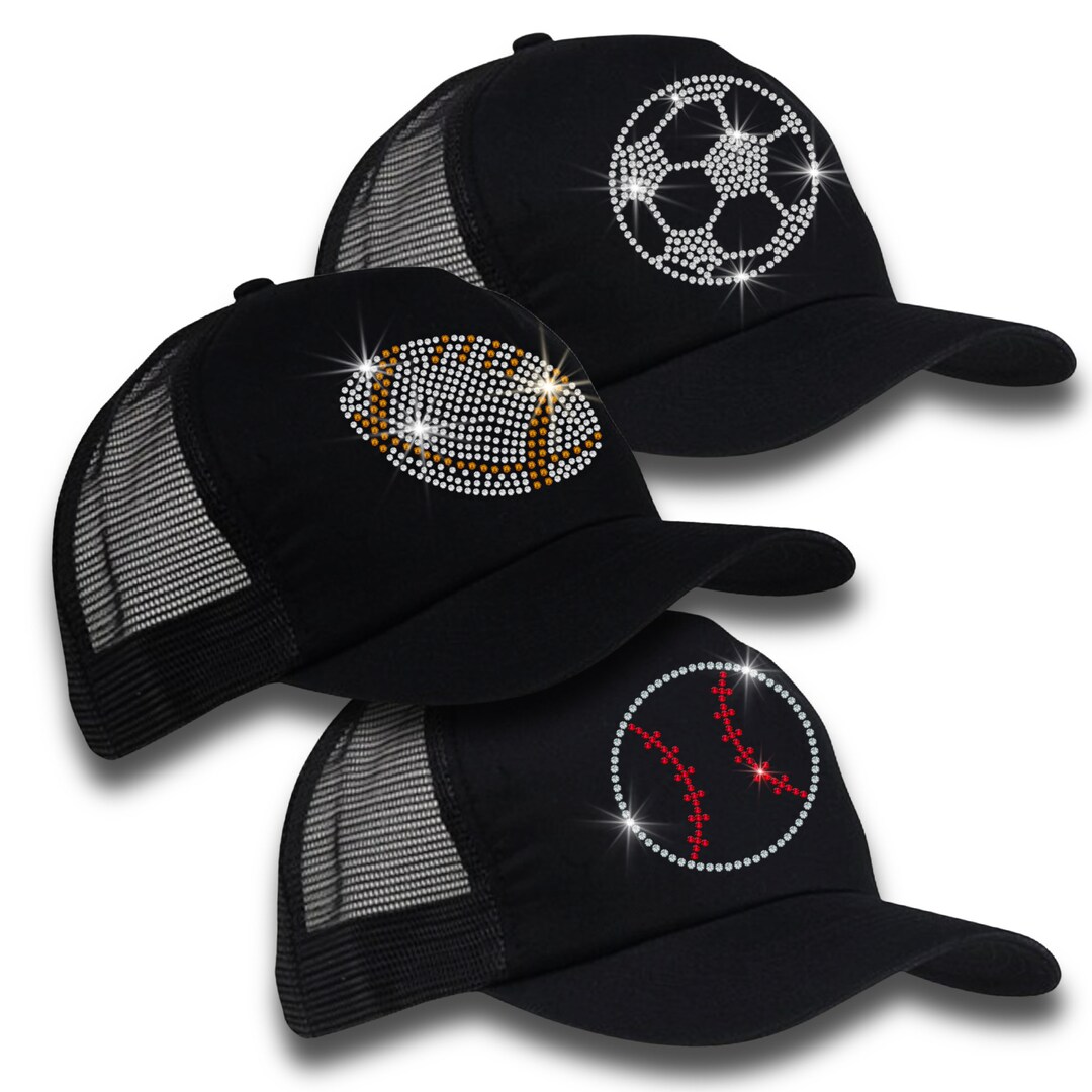 Bling Football, Baseball or Soccer Ball on a Trucker Hat, Adjustable