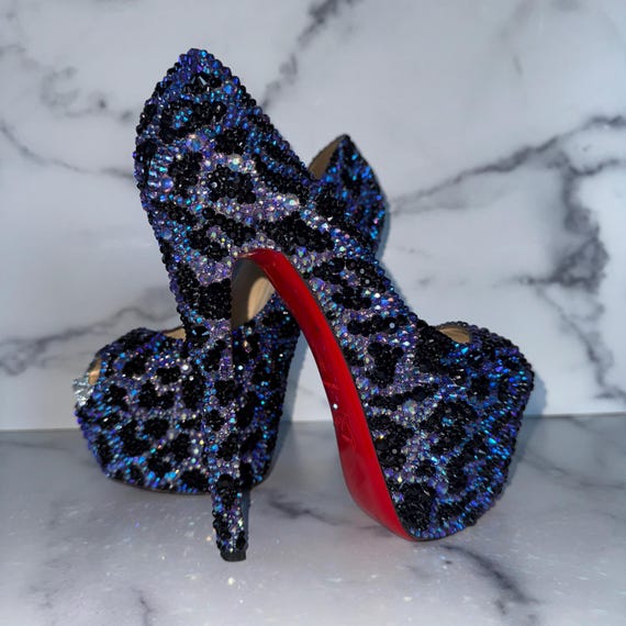 Christian Louboutin Blue Leopard Crystal Heels – One-of-a-kind