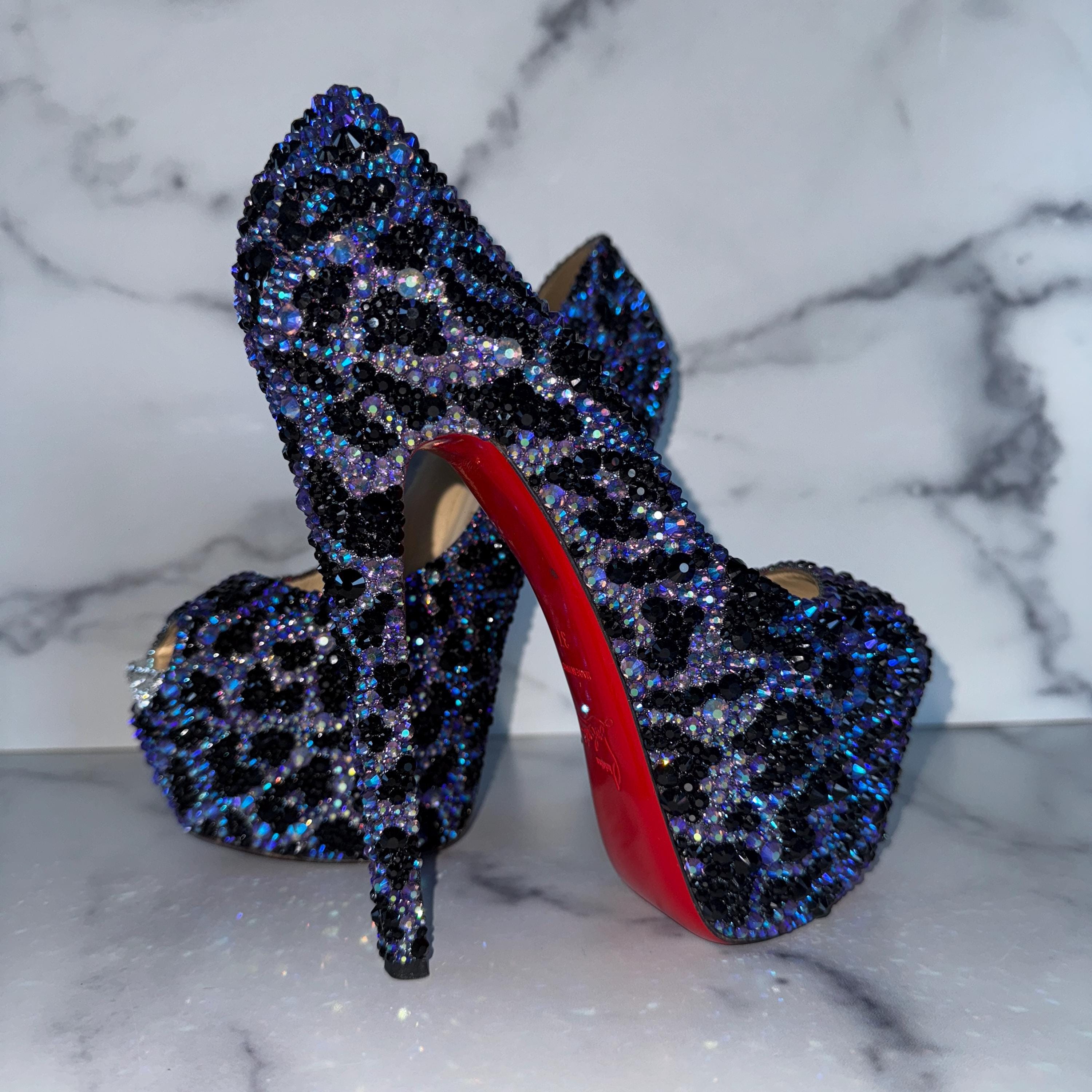 Christian Louboutin Blue Leopard Crystal Heels – One-of-a-kind