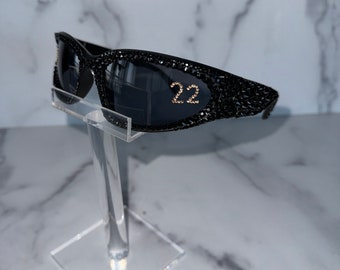 22 Crystal Bling Sunglasses | Personalize by adding a number of your choice | Birthday, Bridal, Anniversary, Gift, Present, Graduation