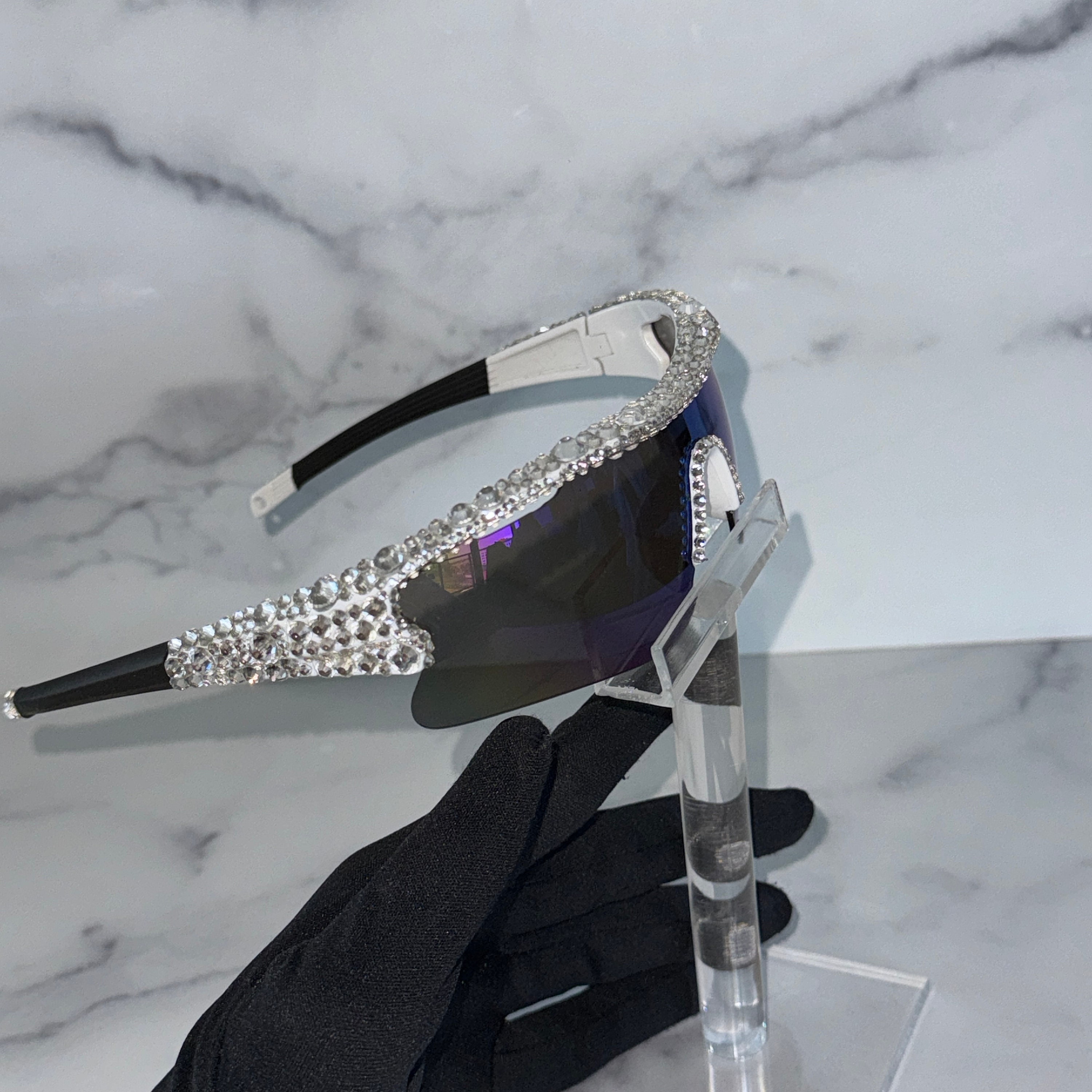 Polarized Wrap Around Sunglasses Rhinestone Bling UV400 Protection 2 Pair Bling Sunglasses, Mirror Wrap Around or Shield Style | Hand  main image 2