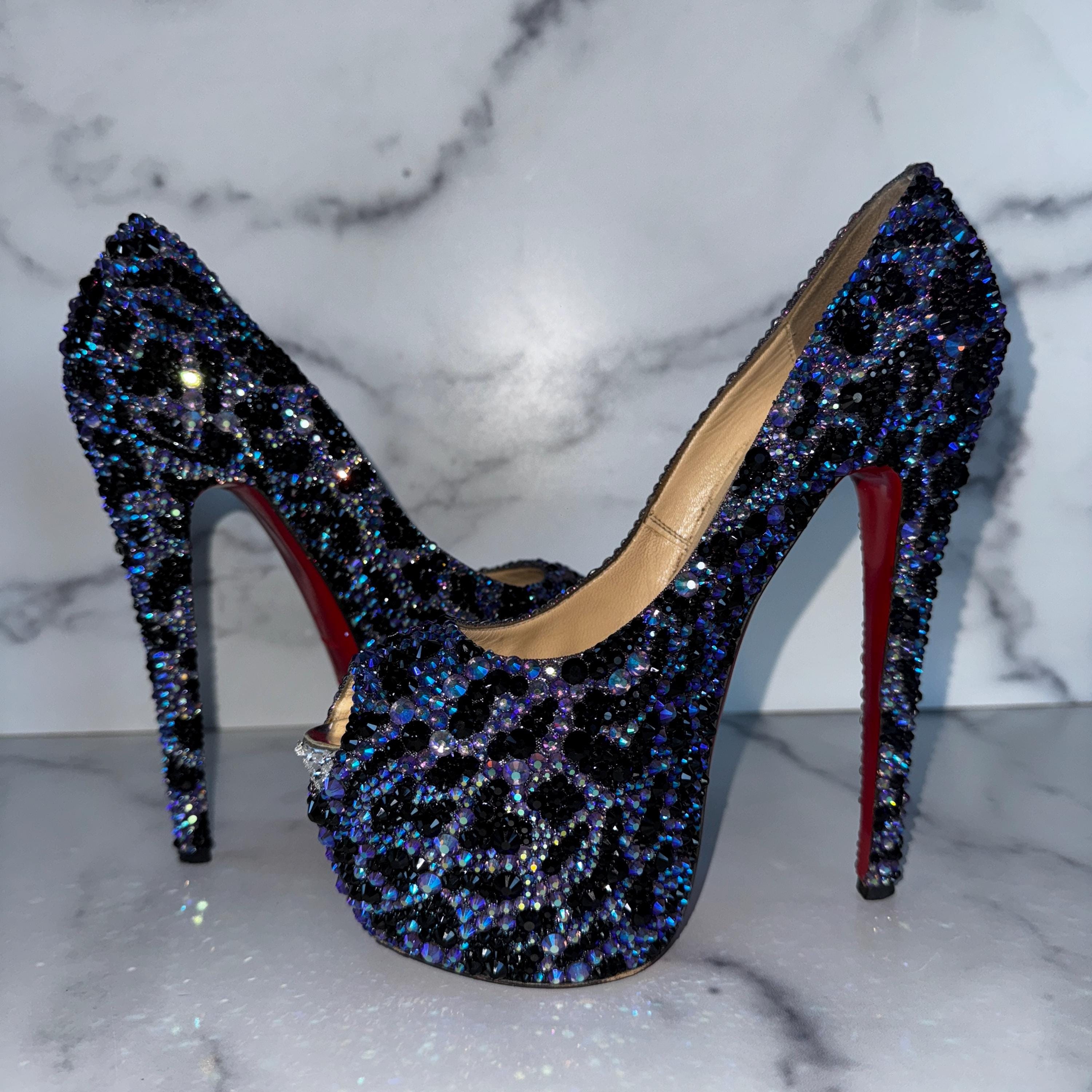 Christian Louboutin Blue Leopard Crystal Heels – One-of-a-kind