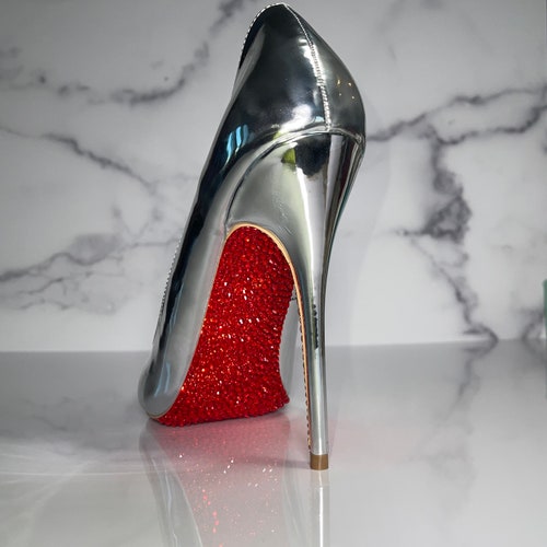 Silver Chrome Crystal Red Bottoms Stiletto High Heel Pumps Etsy