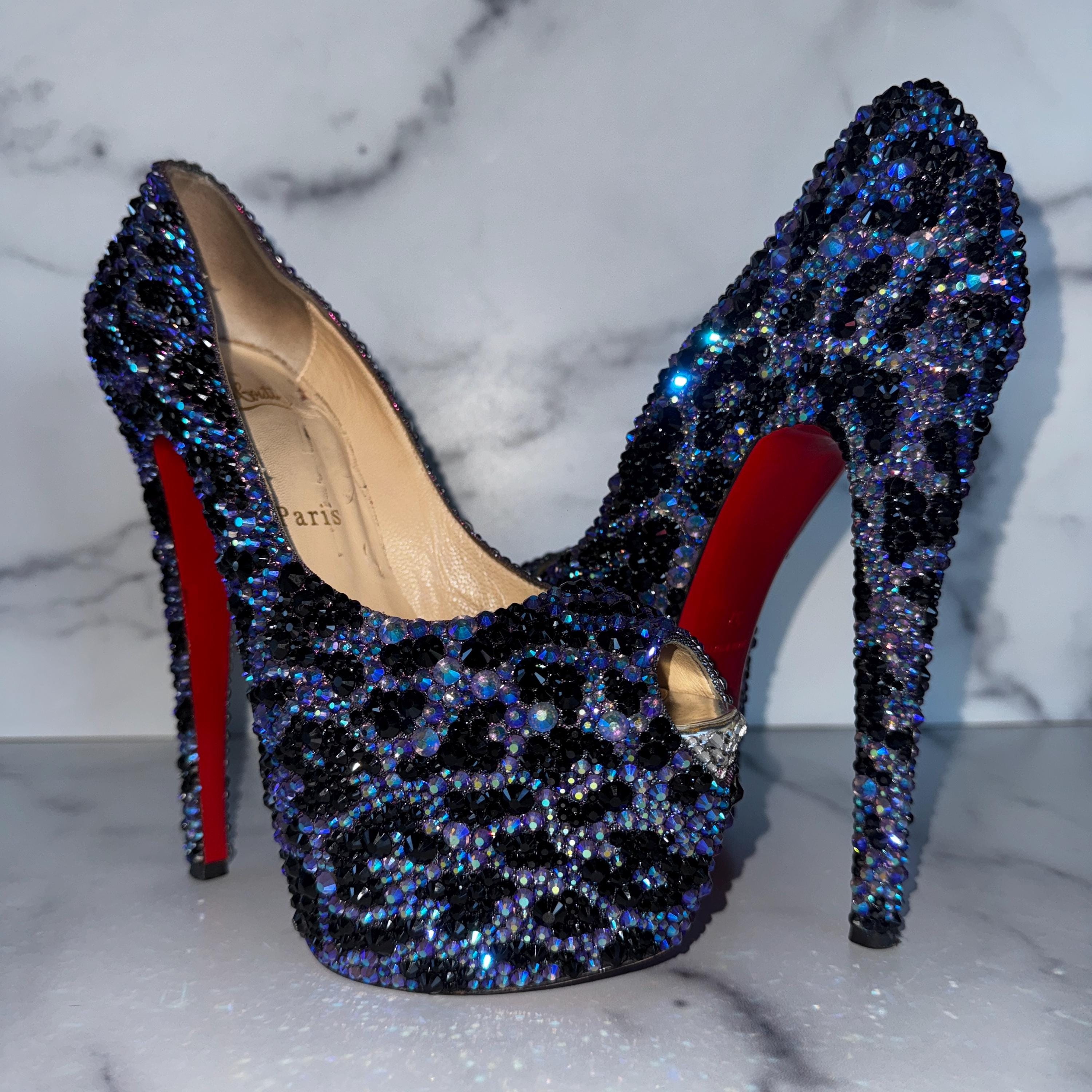 Christian Louboutin Blue Leopard Crystal Heels – One-of-a-kind
