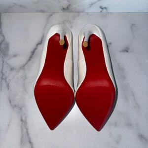 White Stiletto Heels with Red Bottoms No Crystals US Size 6 to 11 Available, White Vegan Patent Red Bottoms Ships from US image 4