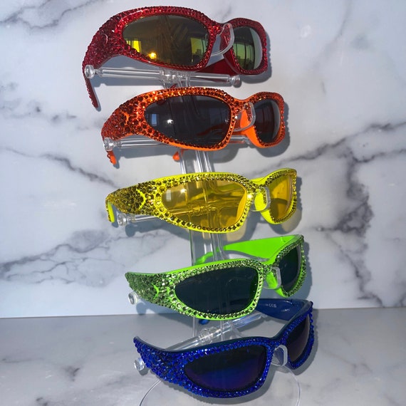 Bright Yellow Fashion Bling Sunnies | Crystal Space Wrap  display picture 3