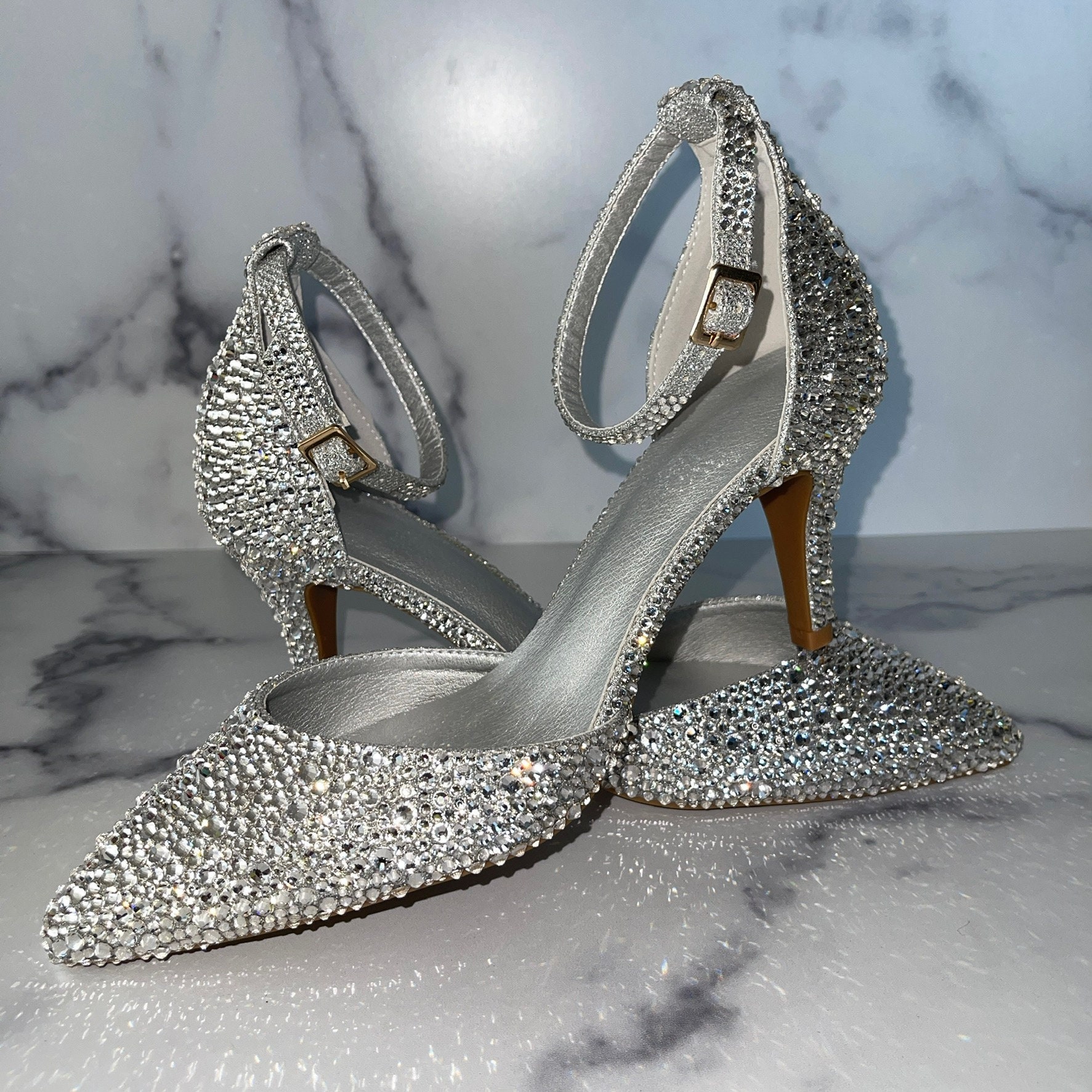 Crystal Bling Kitten Pumps met 3 Inch Hakken Strap - Etsy Nederland