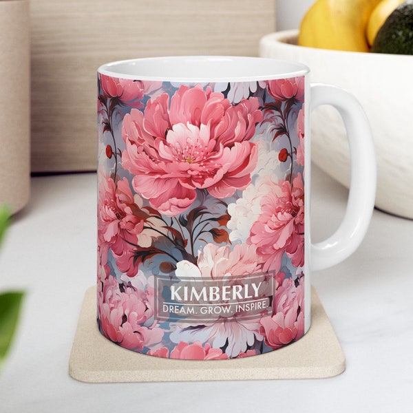 Personalized Coffee Mug "DREAM. GROW. INSPIRE." 11oz Ceramic | Mom gift | Office Home Decor | Affirmation Quote Inspire Positive | _012