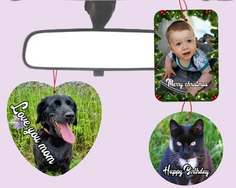 Personalised CAR Air FRESHENER Custom Photo Text Logo Scent Round Rectangular Double sided Image Gift Love Heart Dog Birthday Christmas
