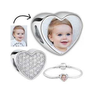 Personalised Photo Charm S925 Sterling Silver Zircon Love Heart Bead Dog Memories Gift Fits Bracelets Pandora Custom Jewellery UK Seller