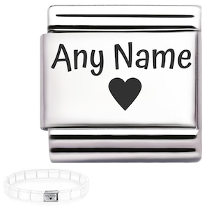 Engraved Italian link name charm fits modular bracelet 9 mm Personalised word for stretch stainless steel link gift idea custom