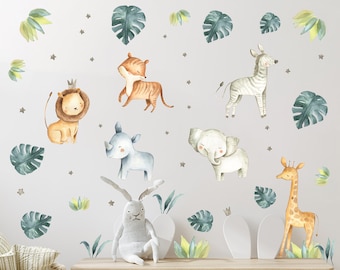 Adorables stickers muraux animaux, feuilles, stickers muraux pour chambre d'enfant, amovibles