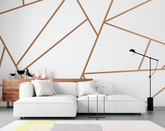 Gold Silver Copper Lines Wall Decal / Geometric Shapes Triangle Stickers / Black Gray Lines Peel and Stick