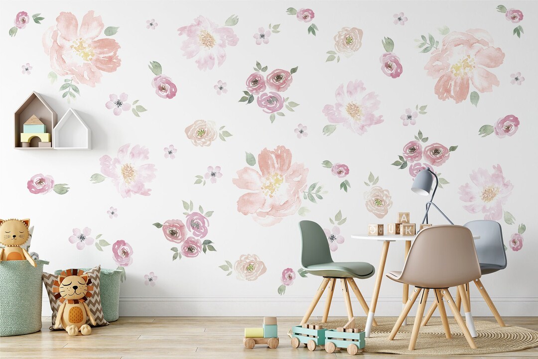 Watercolor Colorful Roses Flowers Peony Wall Decals Wall - Etsy