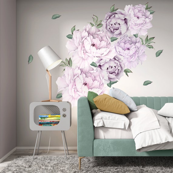 Violet Pivoine Fleur Autocollant Mural Amovible Art Décor Maison Pour