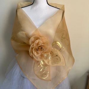 Organza Chiffon Shawl, Elegant Dress Cover/Wrap- Wedding shrug, Bridal/Bridesmaid shawl, Party Shoulder Coverup, Cocktail party accessory