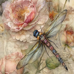 Disegno decoupage di Colour & Inspiration - Canto della libellula - Dimensioni disponibili: A2 16,5 pollici x 23,4 pollici. A3 11,7 pollici x 16,5 pollici.