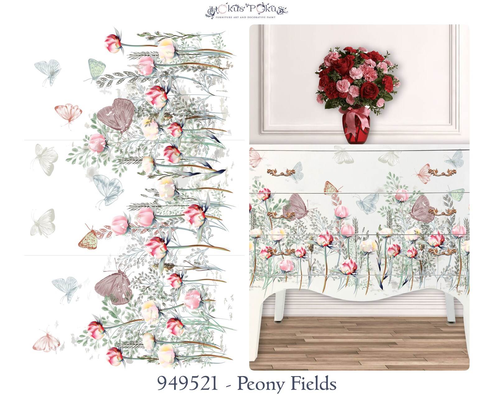 Decor Furniture Transfer Rub On by Hokus Pokus Peony Fields Etsy