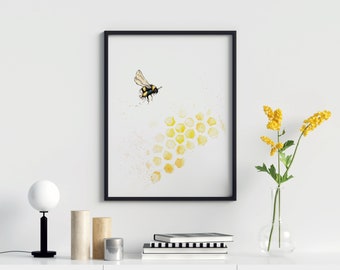 Bee + Honeycomb Watercolor