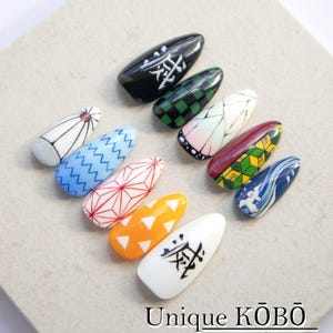 Anime Costume Motif Nails, Hand-Painted Character Inspired Press-Ons, Cosplay Style