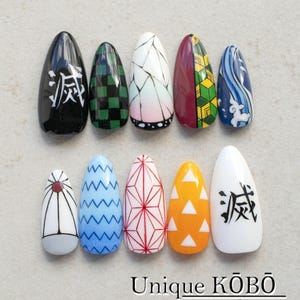 Anime costume-inspired nails.