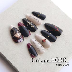 Hand-Painted Lelouch Anime Press-On Nails: Code Geass Cosplay