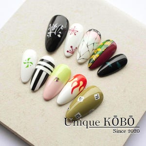Anime-Inspired Press-On Nails, Hashira Cosplay Nail Set, Hand-Painted Demon Nail Art, Custom Character Nails