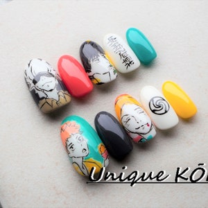 Anime Ending Inspired Hand-painted Motif Nails SET A| Reusable Press-on Nails | False Nails | Fake Nails