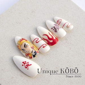 Rengoku-Inspired Hand-painted Anime Press-On Nails