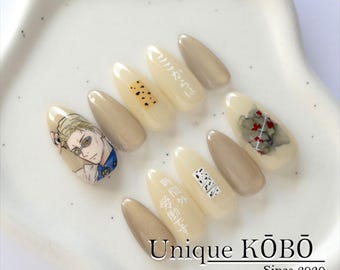Nanami-Inspired Press-On Nails, Hand-Painted Anime Cosplay Nail Set